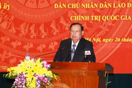Chủ tịch Lào Bounnhang Volachith tại Học viện Chính trị Quốc gia Hồ Chí Minh. (Ảnh: Doãn Tấn/TTXVN)