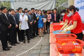 Giáo viên trường Mầm non Sơn Ca vệ sinh đồ chơi và đồ dùng học tập của học sinh. (Ảnh: Tuyết Mai/TTXVN)