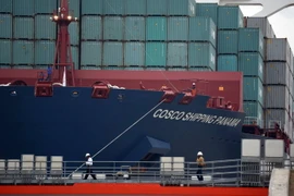Tàu chở hàng Cosco di chuyển qua kênh đào Panama mở rộng ngày 26/6. (Nguồn: AFP/TTXVN)