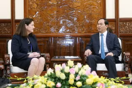 Chủ tịch nước Trần Đại Quang tiếp bà Monica Whaley, Chủ tịch Liên minh doanh nghiệp Mỹ-APEC nhân chuyến thăm và làm việc tại Việt Nam. (Ảnh: Nhan Sáng/TTXVN)