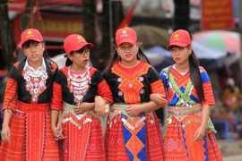 Đồng bào dân tộc Mông về dự ngày hội văn hóa các dân tộc huyện Mộc Châu năm 2019. (Ảnh: Quang Quyết/TTXVN)