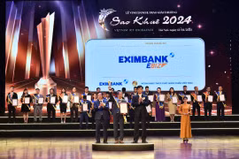 Ông Nguyễn Hướng Minh – Phó Tổng Giám đốc Eximbank nhận giải thưởng Sao Khuê 2024. (Ảnh: Vietnam+)