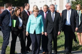Thủ tướng Đức Angela Merkel đã tới thăm một trại tị nạn ở thủ đô Berlin. (Nguồn: AFP/TTXVN)