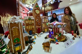 Khách tham quan ngắm nhìn những ngôi nhà bánh gừng tại cuộc thi.