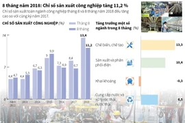 Chỉ số sản xuất công nghiệp trong 8 tháng tăng 11,2 %