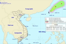 Bản đồ đường đi của áp thấp nhiệt đới khu vực Đông Bắc Biển Đông. (Ảnh: TTXVN phát)