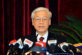 Tổng Bí thư Nguyễn Phú Trọng phát biểu bế mạc Hội nghị. (Ảnh: Thống Nhất/TTXVN)