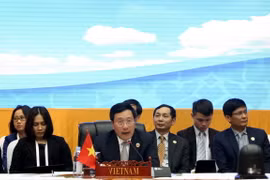 Phó Thủ tướng, Bộ trưởng Ngoại giao Phạm Bình Minh phát biểu tại Hội nghị cấp Bộ trưởng ASEAN-Ấn Độ. (Ảnh: Phạm Kiên/TTXVN)