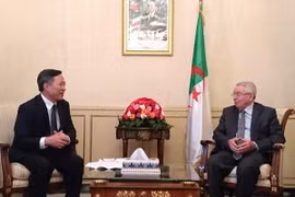 Chủ tịch Thượng viện Algeria Abdelkader Bensalah tiếp Đại sứ Việt Nam Vũ Thế Hiệp. (Ảnh: Quang Hồng/Vietnam+) 