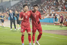 Lê Văn Đô (số 7) ghi bàn mở tỷ số trong chiến thắng '6 sao' của Đội tuyển U23 Việt Nam trước U23 Guam. (Ảnh: PV/Vietnam+)
