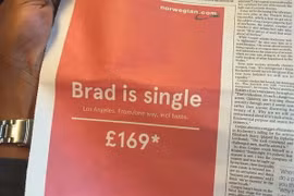 Quảng cáo 'Brad độc thân' của Norwegian Airlines. (Nguồn: Times)