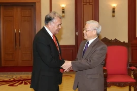 Tổng Bí thư Nguyễn Phú Trọng tiếp Tổng Bí thư Đảng Lao động Mexico Alberto Anaya Gutiérrez sang thăm và làm việc tại Việt Nam. (Ảnh: Trí Dũng/TTXVN)