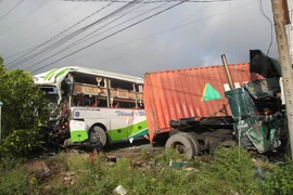 Hiện trường vụ tai nạn. (Ảnh: Trần Thị Thu Hiền/TTXVN)