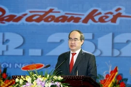 Chủ tịch Ủy ban Trung ương Mặt trận Tổ quốc Việt Nam Nguyễn Thiện Nhân phát biểu. (Ảnh: Nguyễn Dân/TTXVN)