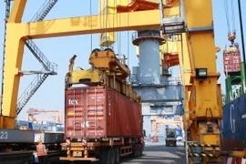  Bốc xếp container tại chi nhánh cảng Tân Vũ, Cảng Hải Phòng. (Ảnh: Lâm Khánh/TTXVN)