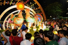 Khách tham quan Đường hoa Nguyễn Huệ Xuân Đinh Dậu 2017. (Ảnh: An Hiếu/TTXVN)