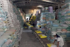 Một góc kho gạo dự trữ để chế biến xuất khẩu tại Khu công nghiệp Trà Nóc1 (Cần Thơ). (Ảnh: Đình Huệ/TTXVN)