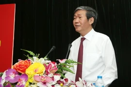 Ủy viên Bộ Chính trị, Bí thư Trung ương Đảng,Trưởng Ban Tuyên giáo Trung ương Đinh Thế Huynh đọc diễn văn kỷ niệm. (Ảnh: Phương Hoa/TTXVN)