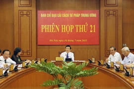 Chủ tịch nước Trương Tấn Sang, Trưởng Ban Chỉ đạo cải cách tư pháp Trung ương chủ trì phiên họp thứ 21 Ban Chỉ đạo cải cách tư pháp Trung ương. (Ảnh: Nguyễn Khang/TTXVN)