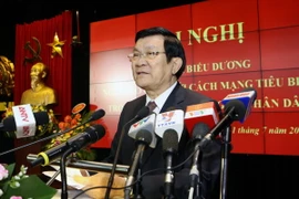 Chủ tịch nước Trương Tấn Sang đến dự và phát biểu tại hội nghị. (Ảnh: Nguyễn Khang/TTXVN)