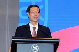 Phó Thủ tướng Trung Quốc Trương Cao Lệ phát biểu tại tiệc giao lưu doanh nghiệp Việt Nam-Trung Quốc. (Ảnh: An Đăng/TTXVN)