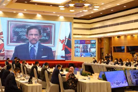 Ngài Haji Hassanal Bolkiah, Quốc vương Brunei Darussalam, phát biểu chào mừng. (Ảnh: Nguyễn Điệp/TTXVN)