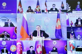 Hội nghị Bộ trưởng Ngoại giao ASEAN-Nga theo hình thức trực tuyến. (Ảnh: Phạm Kiên/TTXVN)