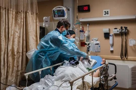 Nhân viên y tế điều trị cho bệnh nhân COVID-19 tại một bệnh viện ở California, Mỹ. (Ảnh: AFP/TTXVN)