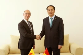 Chủ tịch nước Trần Đại Quang tiếp Bộ trưởng, Thủ hiến vùng Wallonie-Bruselles (Bỉ) Rudy Demotte. (Ảnh: Nhan Sáng/TTXVN)
