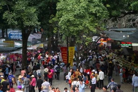 Du khách hành hương trảy hội Chùa Hương. (Ảnh: Thanh Tùng/TTXVN)