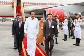 Phó Tổng thống Ấn Độ Venkaiah Naidu tại sân bay quốc tế Nội Bài. (Ảnh: TTXVN phát)