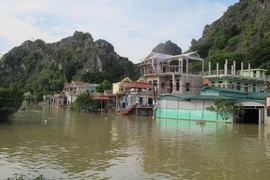 Thôn Kênh Gà, xã Gia Thịnh, huyện Gia Viễn, tỉnh Ninh Bình vẫn bị cô lập sau mưa lũ. (Ảnh: Thùy Dung/TTXVN​)