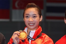 Dương Thúy Vy lập cú đúp HCV SEA Games 29. (Ảnh: Quốc Khánh/TTXVN)