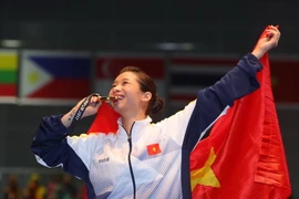 Thúy Vy đã giành 2 HCV tại SEA Games 29. (Ảnh: Quốc Khánh/TTXVN)