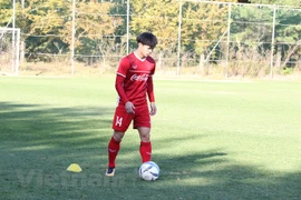 Công Phượng trong một buổi tập tại Hàn Quốc. (Ảnh: Mạnh Hùng/Vietnam+)