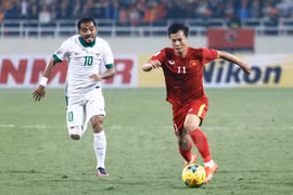 Thành Lương ở trận Việt Nam - Indonesia. (Ảnh: Minh Chiến/Vietnam+)