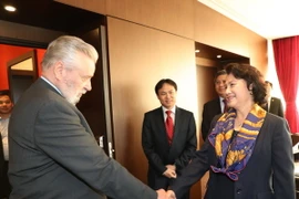 Chủ tịch Quốc hội Nguyễn Thị Kim Ngân tiếp ông Botsz Laszlo, Chủ tịch Hội Hữu nghị Hungary-Việt Nam. (Ảnh: Trọng Đức/TTXVN)