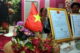 Quả thanh long đạt tiêu chuẩn GlobalGAP tham gia Hội chợ. (Ảnh​: CQTT Berlin)