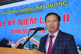 Đại sứ Việt Nam tại Liên bang Nga Ngô Đức Mạnh phát biểu tại buổi gặp mặt. (Ảnh: Hồng Quân/TTXVN)