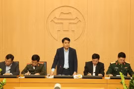 Chủ tịch UBND thành phố Hà Nội Nguyễn Đức Chung chủ trì họp rà soát công tác chuẩn bị tổ chức Hội nghị Thượng đỉnh Mỹ-Triều Tiên lần thứ hai. (Ảnh: Lâm Khánh/TTXVN) 