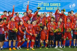 Cầu thủ U23 Việt Nam hân hoan ăn mừng vô địch SEA Games 31