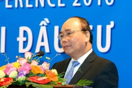 Thủ tướng Nguyễn Xuân Phúc phát biểu tại Hội nghị. (Ảnh: Thống Nhất/TTXVN)