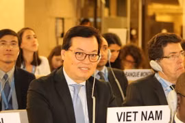 Đại sứ Dương Chí Dũng, Trưởng đoàn Việt Nam tham dự Khoá họp lần thứ 39 Hội đồng Nhân quyền Liên hợp quốc. (Ảnh: Hoàng Hoa/TTXVN)