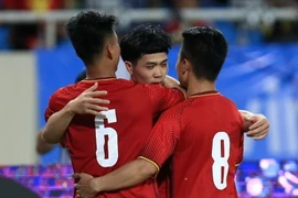 Công Phượng và đồng đội ở đội tuyển Việt Nam. (Ảnh: Trọng Đạt/TTXVN)