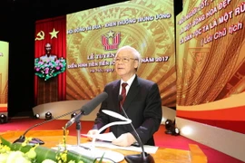 Tổng Bí thư Nguyễn Phú Trọng phát biểu tại Lễ tuyên dương. (Ảnh : Trí Dũng/TTXVN)