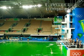 Nước ở bể bơi ở Trung tâm Thể thao dưới nước Maria Lenk chuyển thành màu. (Nguồn: Getty Images) 