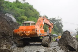Mưa lớn gây sạt lở đất ở Lào Cai. (Ảnh: Lục Hương Thu/TTXVN)