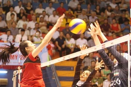 Đội tuyển nữ Việt Nam (áo đỏ) thua ngược Iran. (Ảnh: Quốc Khánh/TTXVN)