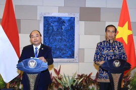 Thủ tướng Nguyễn Xuân Phúc và Tổng thống nước Cộng hòa Indonesia Joko Widodo gặp gỡ báo chí sau hội đàm. (Ảnh: Thống Nhất/TTXVN)