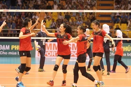 Niềm vui của đội tuyển bóng chuyền nữ Việt Nam. (Ảnh: Quốc Khánh/TTXVN)